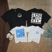 Personalized Crazy Cousin Crew Shirts with Retro Smiley Face Custom Name Matching Family Outfits Baby Toddler Romper Fun 70s Design