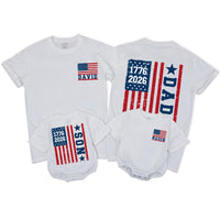 Personalized Dad and Son Matching Shirts with Patriotic Flag Design Perfect for 4th of July, Fathers Day Gift, Americana-Inspired Outfit