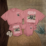 Personalized Dad and Son Western Shirts with Longhorn Design, Rootin Tootin Cowboy Baby Romper, Soft Cotton Baby Boy Clothes Gift