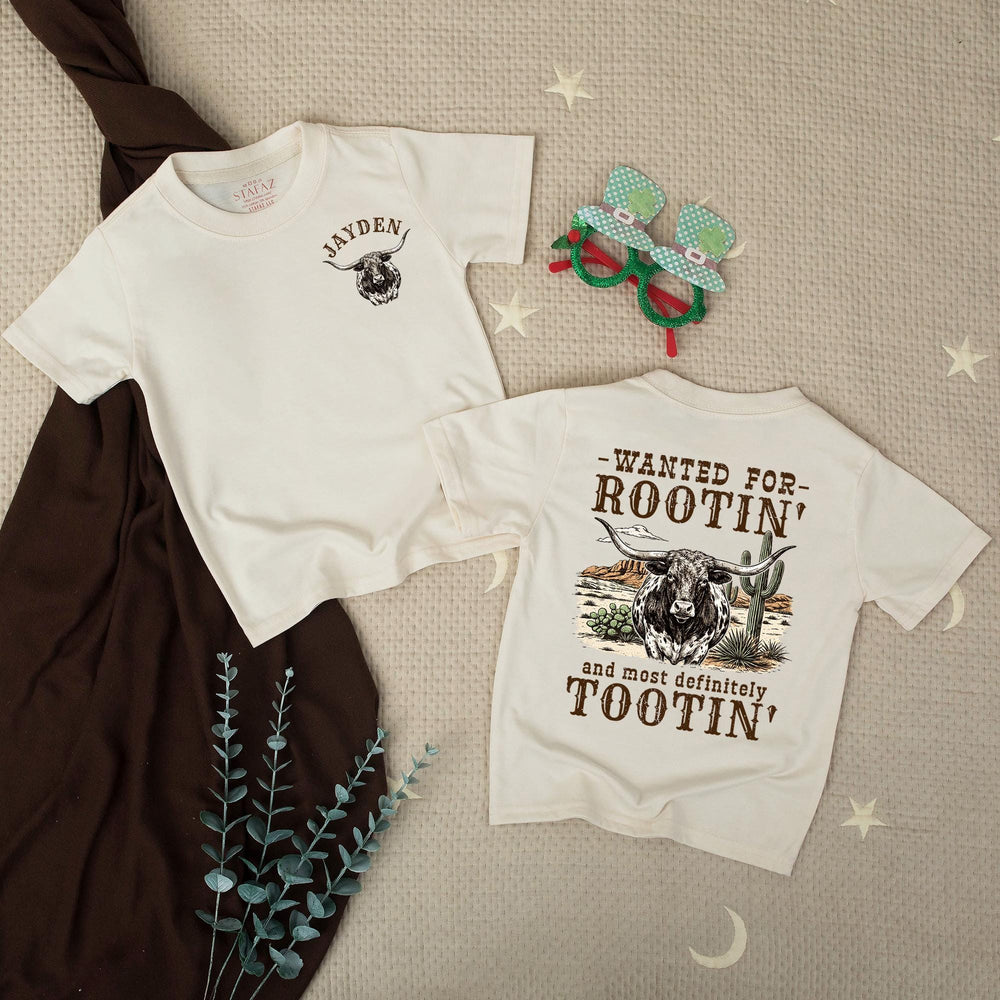 Personalized Dad and Son Western Shirts with Longhorn Design, Rootin Tootin Cowboy Baby Romper, Soft Cotton Baby Boy Clothes Gift