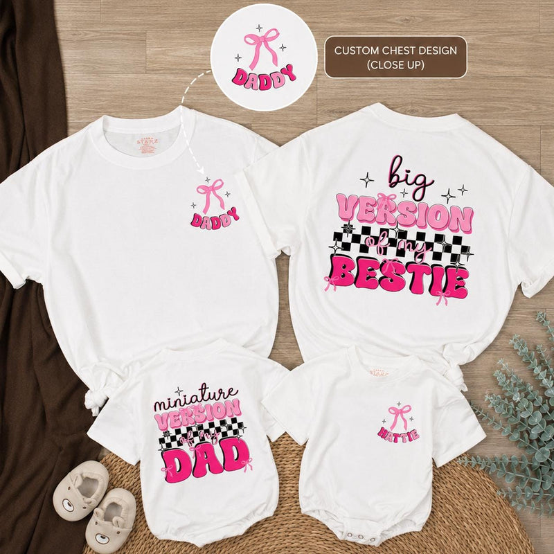 Personalized Daddy and Me Matching Shirts Big Version and Mini Version Bold Pink Black Design Father Daughter Gift Cotton Outfit