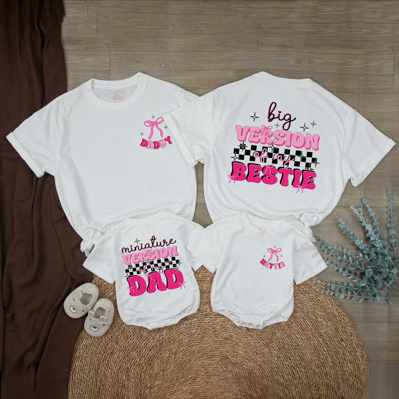 Personalized Daddy and Me Matching Shirts Big Version and Mini Version Bold Pink Black Design Father Daughter Gift Cotton Outfit