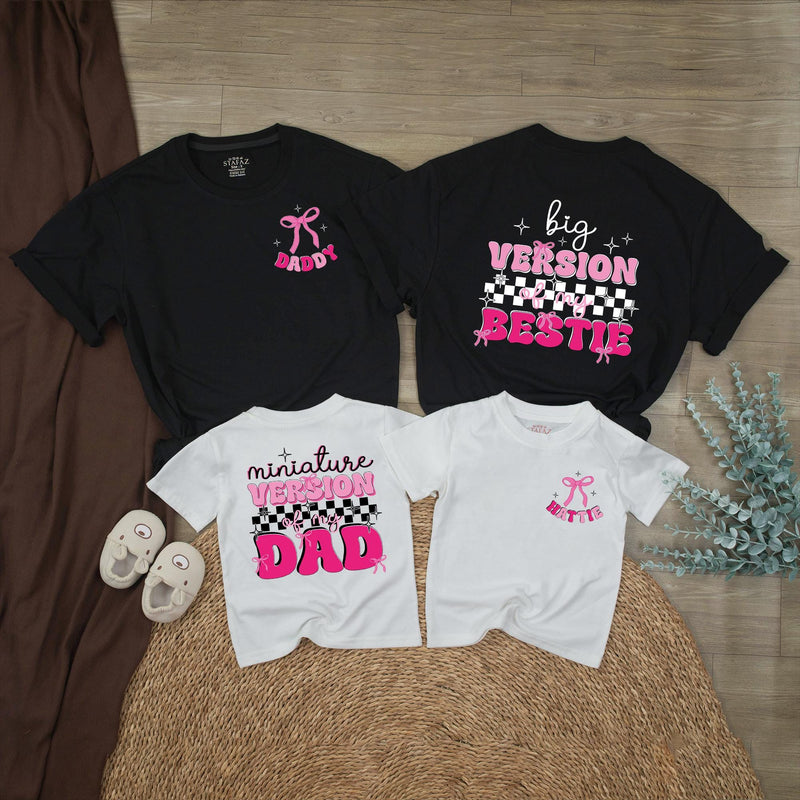 Personalized Daddy and Me Matching Shirts Y2K-Inspired Girl Dad Outfit with Custom Names, Bubble Letter Design, Pink Bows and Stars Gift