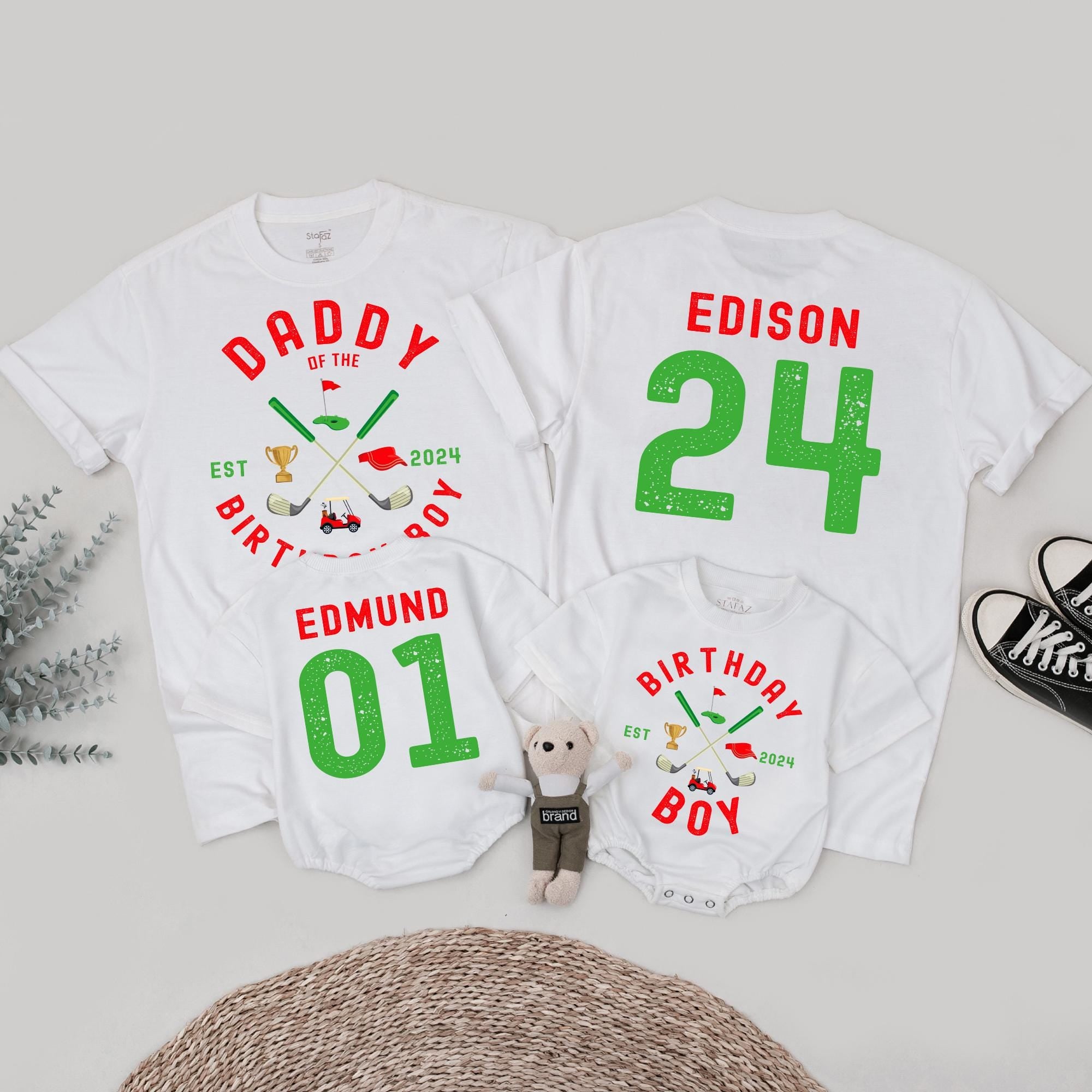 Personalized Daddy of the Birthday Boy Golf Shirt Fun Family Matching Outfit Custom Names Vibrant Motif Comfortable Cotton Party Wear