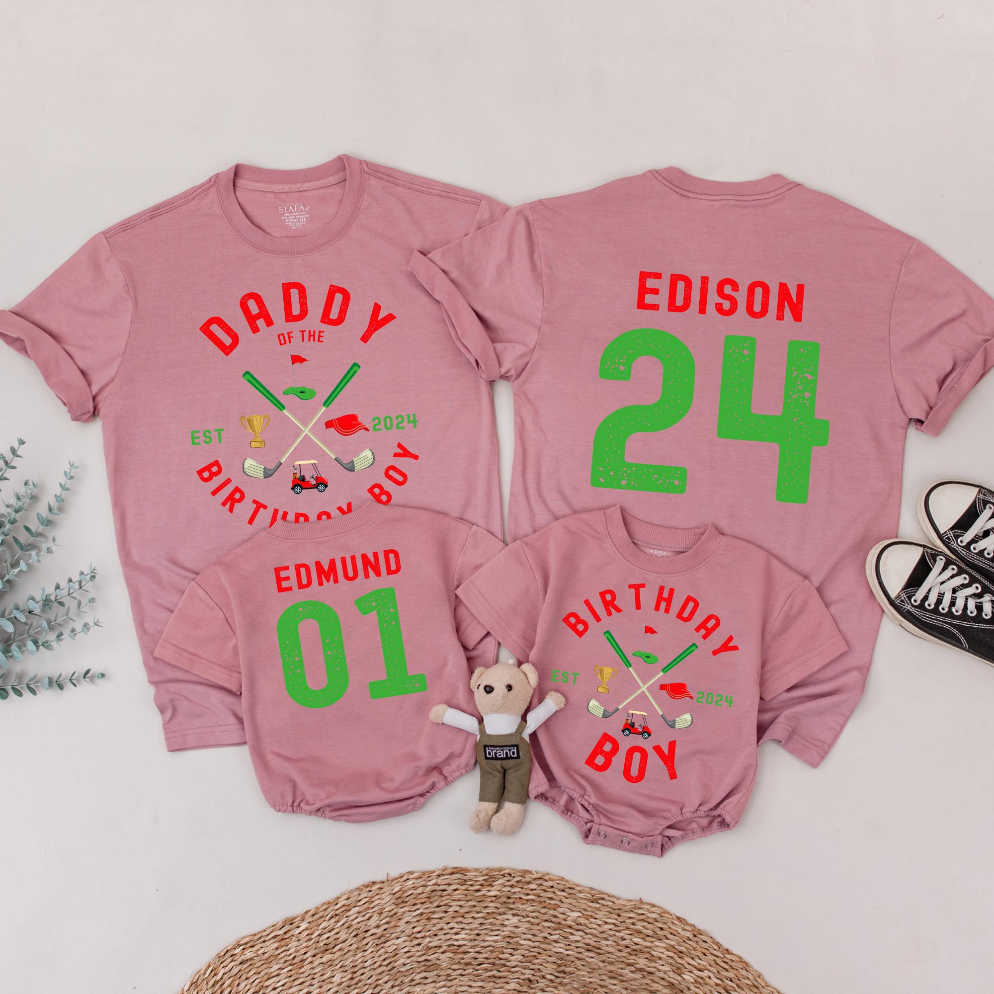Personalized Daddy of the Birthday Boy Golf Shirt Fun Family Matching Outfit Custom Names Vibrant Motif Comfortable Cotton Party Wear