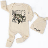 Personalized Daddy's Fishing Buddy Baby Romper with Name Hat Newborn Fishing Bodysuit Gift for First Outing or Pregnancy Reveal