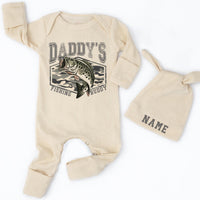 Personalized Daddy's Fishing Buddy Baby Romper with Name Hat Newborn Fishing Bodysuit Gift for First Outing or Pregnancy Reveal