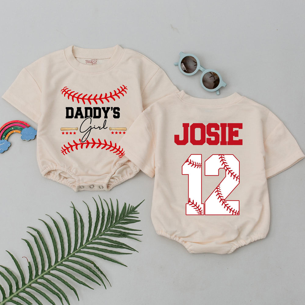 Personalized Daddy's Girl Baseball Romper with Custom Name and Number Soft Cotton Baby Outfit Perfect for Game Day or Father's Day Gift