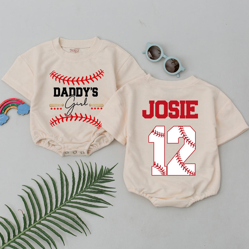 Personalized Daddy's Girl Baseball Romper with Custom Name and Number Soft Cotton Baby Outfit Perfect for Game Day or Father's Day Gift