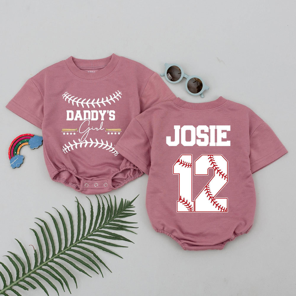 Personalized Daddy's Girl Baseball Romper with Custom Name and Number Soft Cotton Baby Outfit Perfect for Game Day or Father's Day Gift