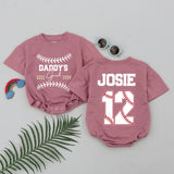 Personalized Daddy's Girl Baseball Romper with Custom Name and Number Soft Cotton Baby Outfit Perfect for Game Day or Father's Day Gift