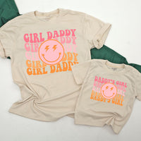 Personalized Daddy's Girl and Girl Daddy Retro T-Shirt Set with Smiley Face Lightning Eyes Dad Baby Matching Family Outfit Gift