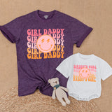 Personalized Daddy's Girl and Girl Daddy Retro T-Shirt Set with Smiley Face Lightning Eyes Dad Baby Matching Family Outfit Gift