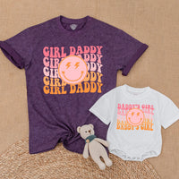Personalized Daddy's Girl and Girl Daddy Retro T-Shirt Set with Smiley Face Lightning Eyes Dad Baby Matching Family Outfit Gift