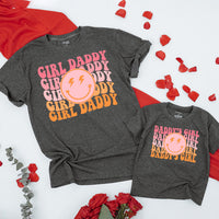Personalized Daddy's Girl and Girl Daddy Retro T-Shirt Set with Smiley Face Lightning Eyes Dad Baby Matching Family Outfit Gift