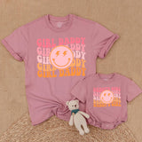 Personalized Daddy's Girl and Girl Daddy Retro T-Shirt Set with Smiley Face Lightning Eyes Dad Baby Matching Family Outfit Gift