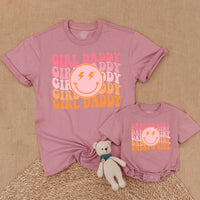 Personalized Daddy's Girl and Girl Daddy Retro T-Shirt Set with Smiley Face Lightning Eyes Dad Baby Matching Family Outfit Gift