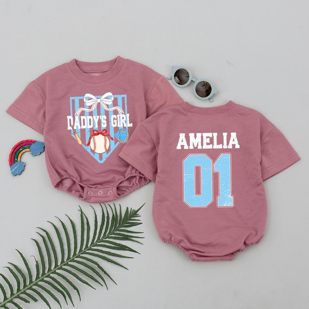 Personalized Daddy's Girl Romper Light Blue Baseball Stripes First Father’s Day Outfit Baby Girl Bodysuit Sporty Gift Toddler Clothes