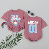 Personalized Daddy's Girl Romper Light Blue Baseball Stripes First Father’s Day Outfit Baby Girl Bodysuit Sporty Gift Toddler Clothes
