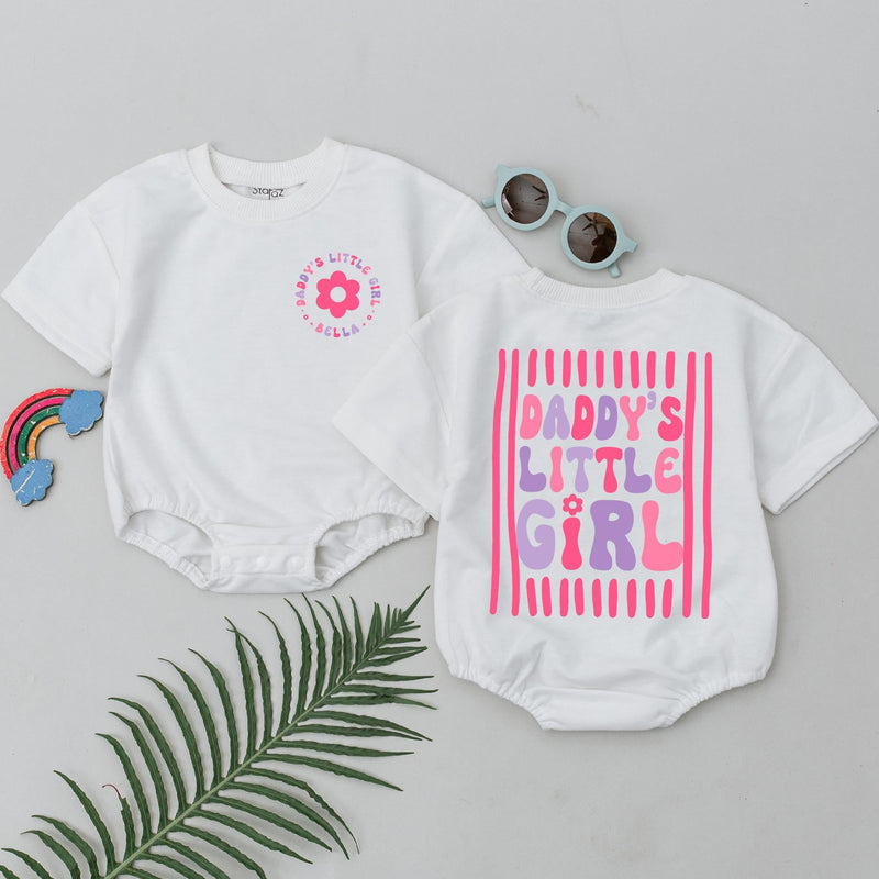 Personalized Daddy's Little Girl Baby Romper Custom Name Retro Pink Lavender Floral Design Soft Cotton First Father’s Day Outfit Gift