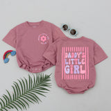 Personalized Daddy's Little Girl Baby Romper Custom Name Retro Pink Lavender Floral Design Soft Cotton First Father’s Day Outfit Gift