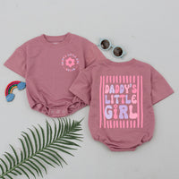 Personalized Daddy's Little Girl Baby Romper Custom Name Retro Pink Lavender Floral Design Soft Cotton First Father’s Day Outfit Gift