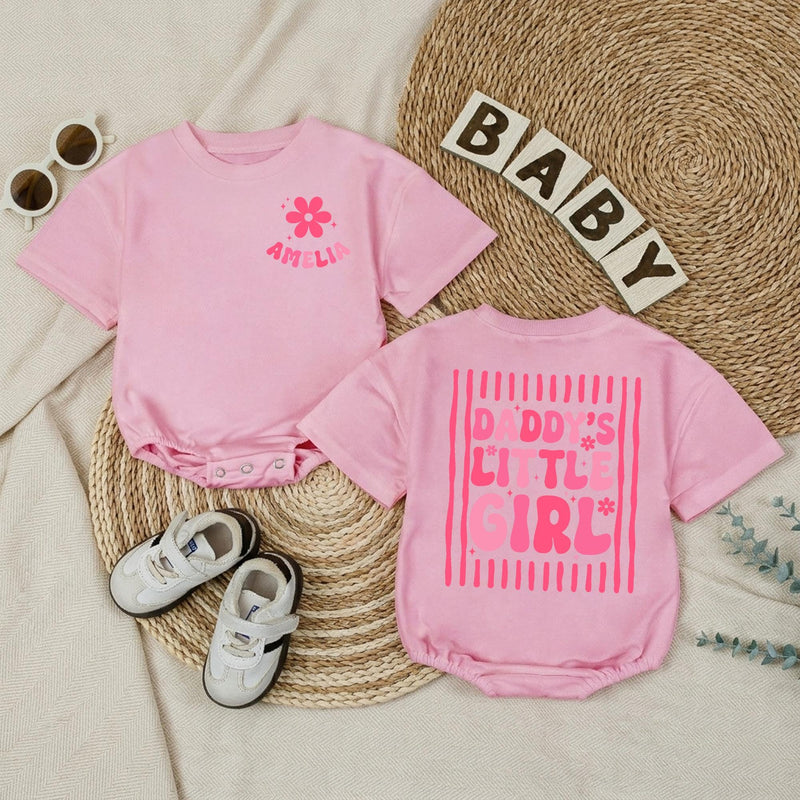 Personalized Daddy's Little Girl Baby Romper with Pink Floral Artwork, Custom Cotton Outfit for Baby Girl, Matching Family Clothes for Gifting