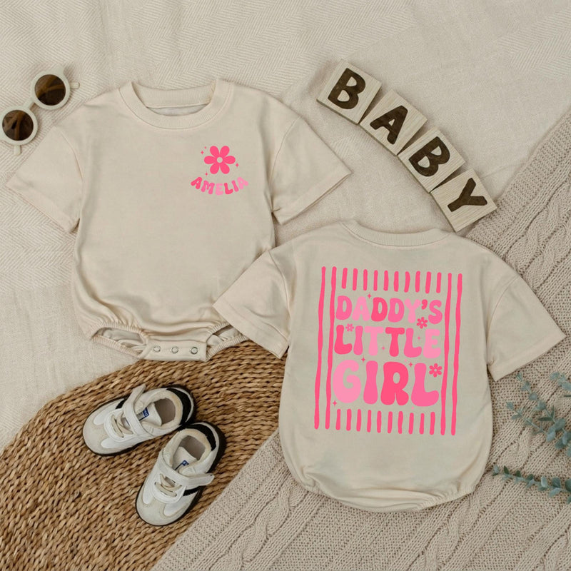 Personalized Daddy's Little Girl Baby Romper with Pink Floral Artwork, Custom Cotton Outfit for Baby Girl, Matching Family Clothes for Gifting
