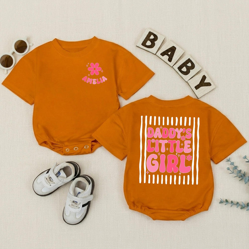 Personalized Daddy's Little Girl Baby Romper with Pink Floral Artwork, Custom Cotton Outfit for Baby Girl, Matching Family Clothes for Gifting
