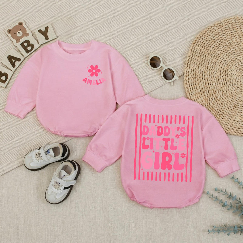 Personalized Daddy's Little Girl Baby Romper with Pink Floral Artwork, Custom Cotton Outfit for Baby Girl, Matching Family Clothes for Gifting