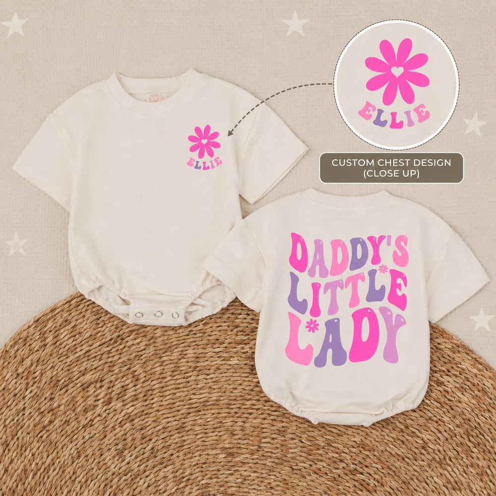 Personalized Daddy’s Little Lady Bubble Romper Baby Girl Outfit with Retro Floral Graphics Soft Cotton Daddy’s Girl Gift for Special Moments
