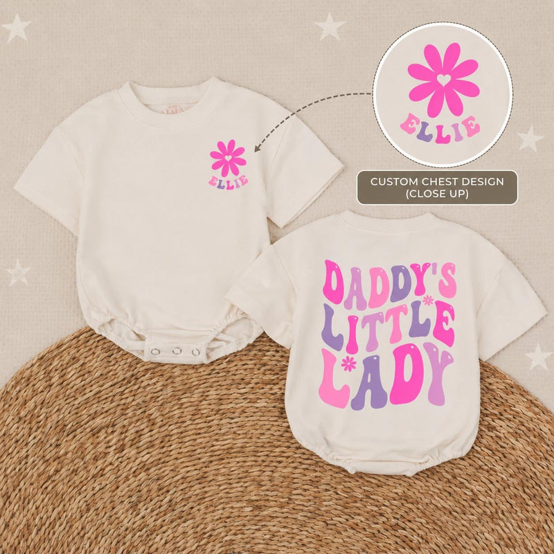 Personalized Daddy’s Little Lady Bubble Romper Baby Girl Outfit with Retro Floral Graphics Soft Cotton Daddy’s Girl Gift for Special Moments