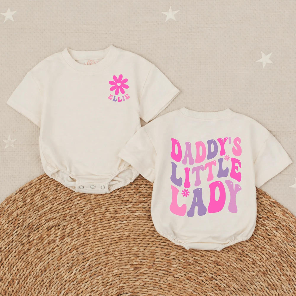 Personalized Daddy’s Little Lady Bubble Romper Baby Girl Outfit with Retro Floral Graphics Soft Cotton Daddy’s Girl Gift for Special Moments