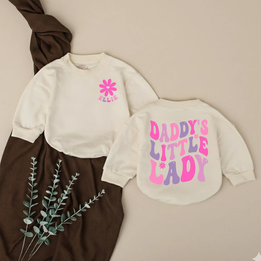Personalized Daddy’s Little Lady Bubble Romper Baby Girl Outfit with Retro Floral Graphics Soft Cotton Daddy’s Girl Gift for Special Moments