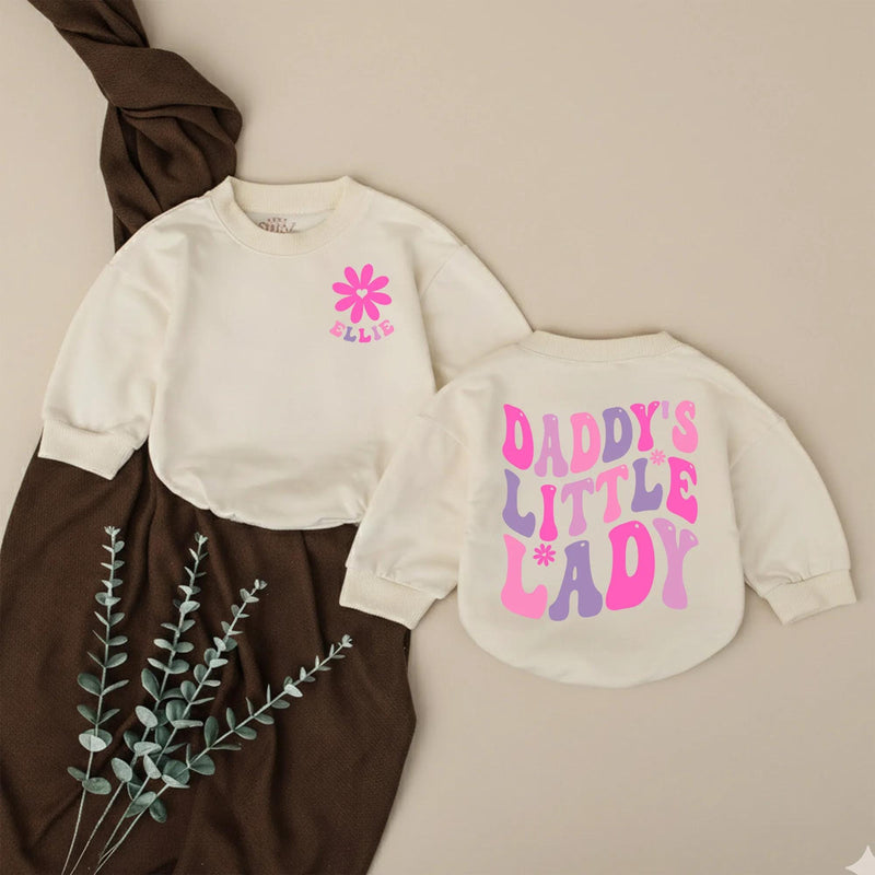 Personalized Daddy’s Little Lady Bubble Romper Baby Girl Outfit with Retro Floral Graphics Soft Cotton Daddy’s Girl Gift for Special Moments