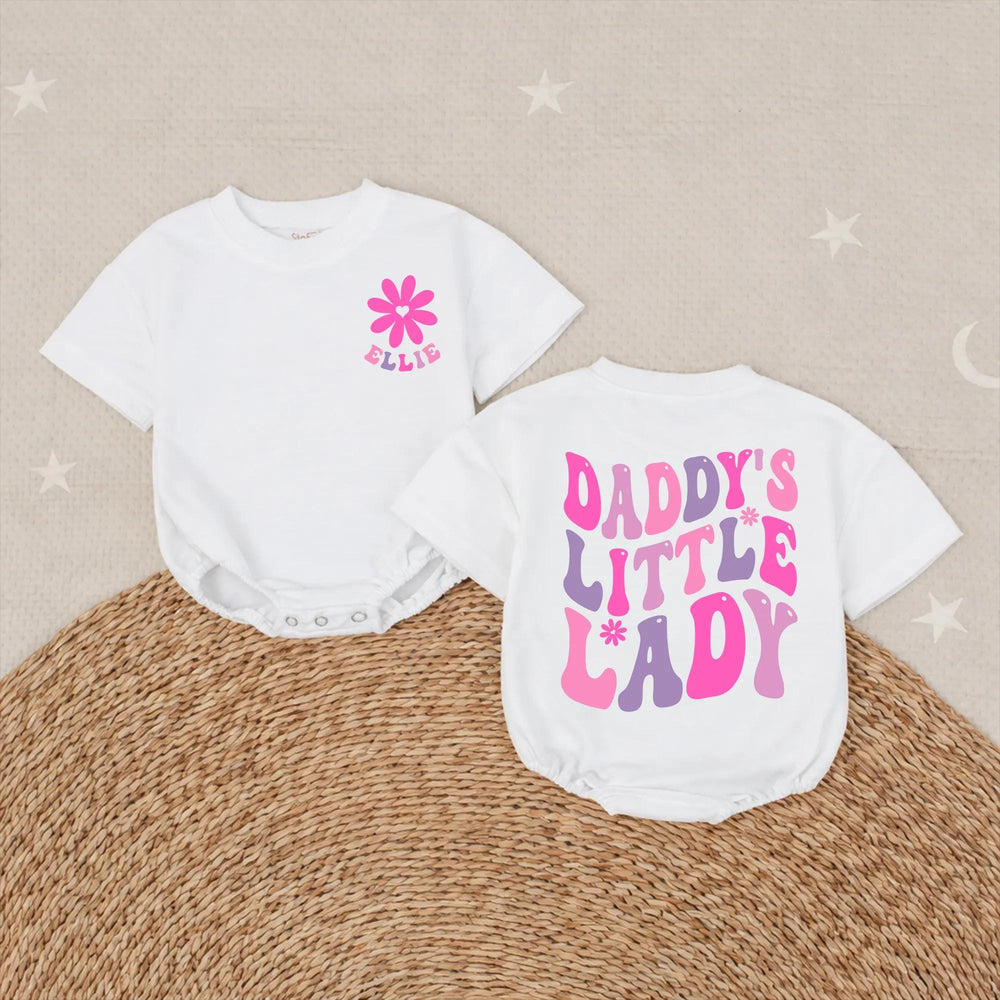 Personalized Daddy’s Little Lady Bubble Romper Baby Girl Outfit with Retro Floral Graphics Soft Cotton Daddy’s Girl Gift for Special Moments