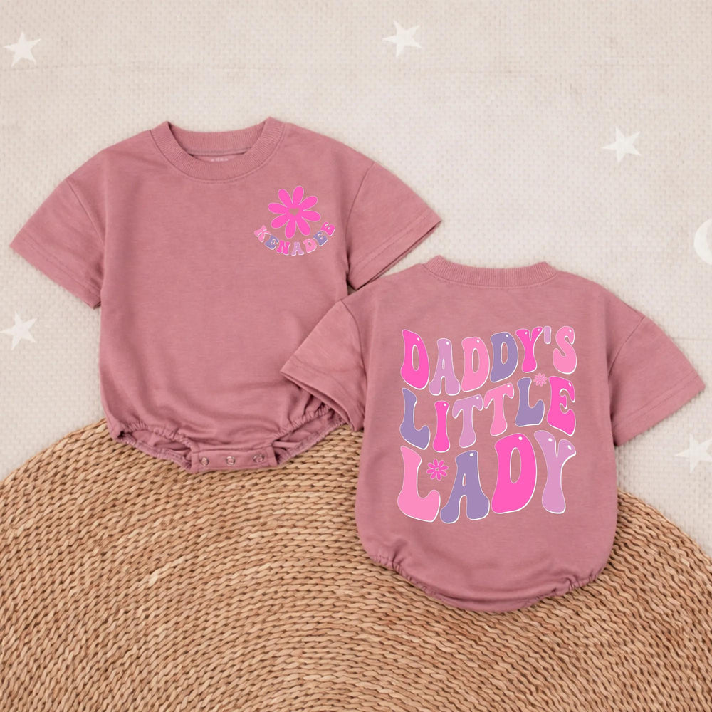 Personalized Daddy’s Little Lady Bubble Romper Baby Girl Outfit with Retro Floral Graphics Soft Cotton Daddy’s Girl Gift for Special Moments