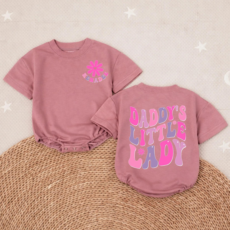 Personalized Daddy’s Little Lady Bubble Romper Baby Girl Outfit with Retro Floral Graphics Soft Cotton Daddy’s Girl Gift for Special Moments
