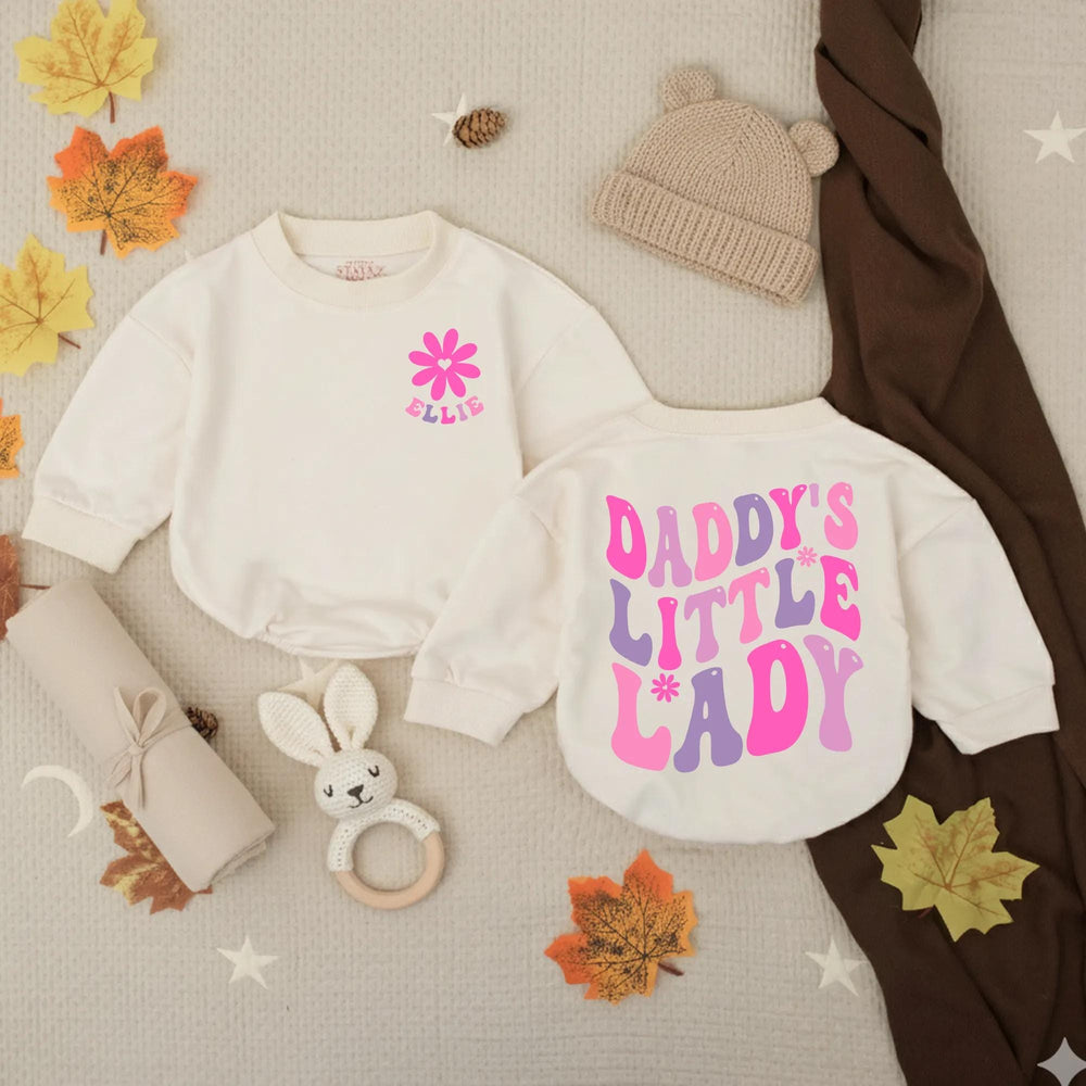 Personalized Daddy’s Little Lady Bubble Romper Baby Girl Outfit with Retro Floral Graphics Soft Cotton Daddy’s Girl Gift for Special Moments
