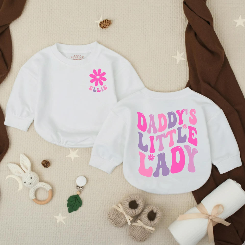 Personalized Daddy’s Little Lady Bubble Romper Baby Girl Outfit with Retro Floral Graphics Soft Cotton Daddy’s Girl Gift for Special Moments