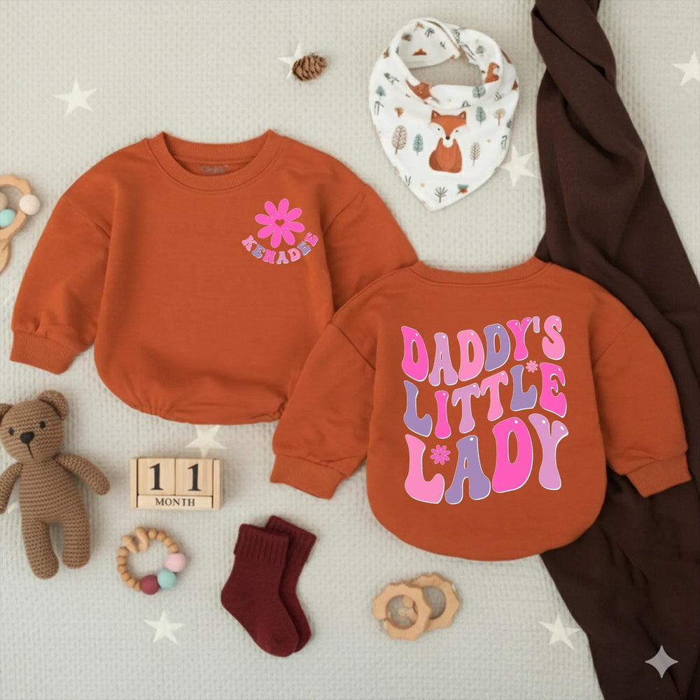 Personalized Daddy’s Little Lady Bubble Romper Baby Girl Outfit with Retro Floral Graphics Soft Cotton Daddy’s Girl Gift for Special Moments