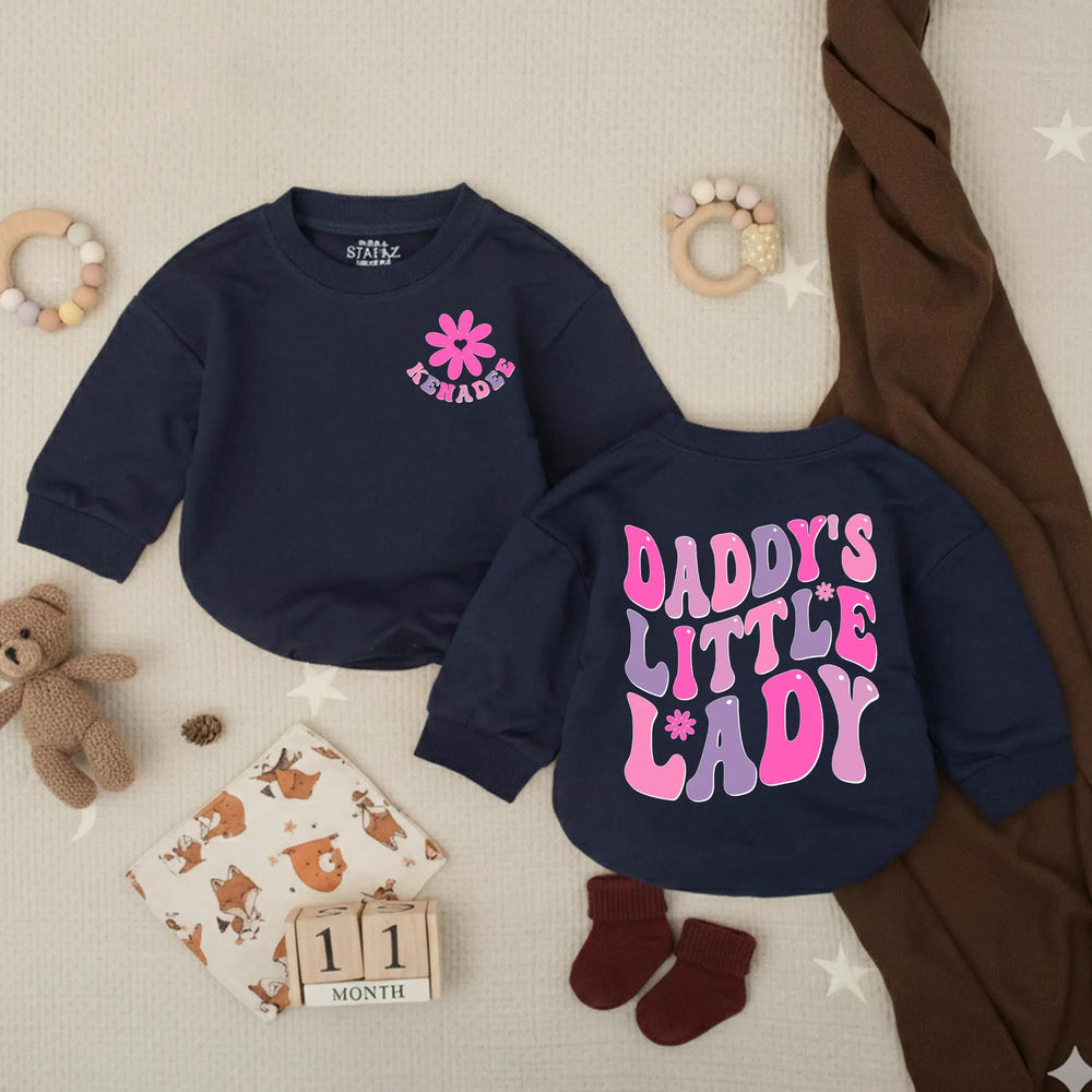 Personalized Daddy’s Little Lady Bubble Romper Baby Girl Outfit with Retro Floral Graphics Soft Cotton Daddy’s Girl Gift for Special Moments