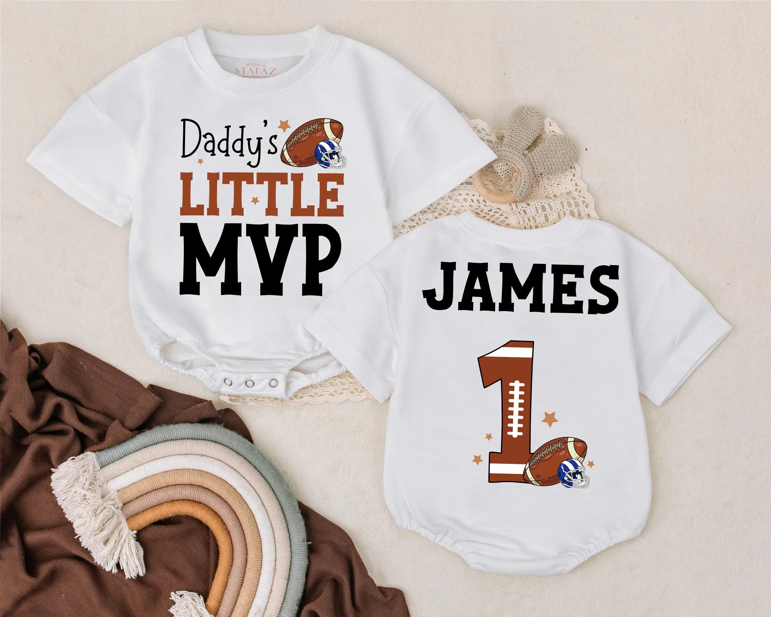 Personalized Daddy's Little MVP Football Romper Custom Baby Boy Jersey Gift for Sports Dad Birthday Soft Comfortable Outfit