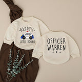 Personalized Daddy's Little Rookie Baby Romper with Police Car Design, Custom Officer Name, Police Dad Baby Shower Gift or Pregnancy Reveal