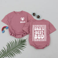 Personalized Dad's Best Bud Baby Romper Bella Name Pink Retro Design Father's Day Gift for Infant Girl Cute Heart Flower Style