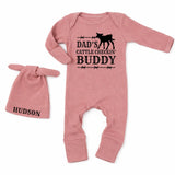 Personalized Dad's Cattle Checkin' Buddy Baby Bodysuit with Calf Graphic Farm-Themed Outfit Custom Name Hat Rustic Western Baby Gift