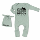 Personalized Dad's Cattle Checkin' Buddy Baby Bodysuit with Calf Graphic Farm-Themed Outfit Custom Name Hat Rustic Western Baby Gift