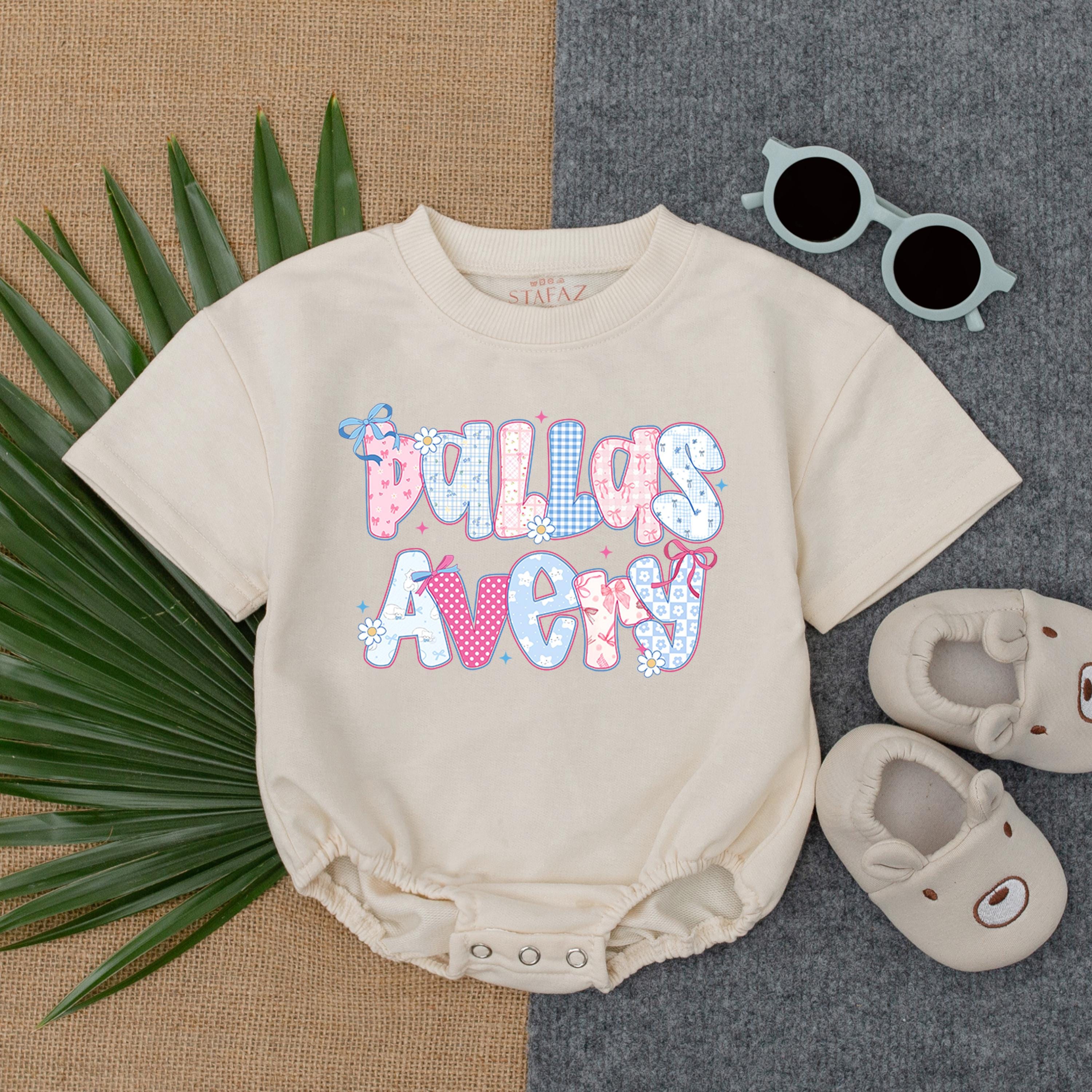 Personalized Dallas Avery Baby Romper Cute Pastel Patterns with Butterflies and Hearts Soft Cotton Outfit Gift for Girls Floral Design