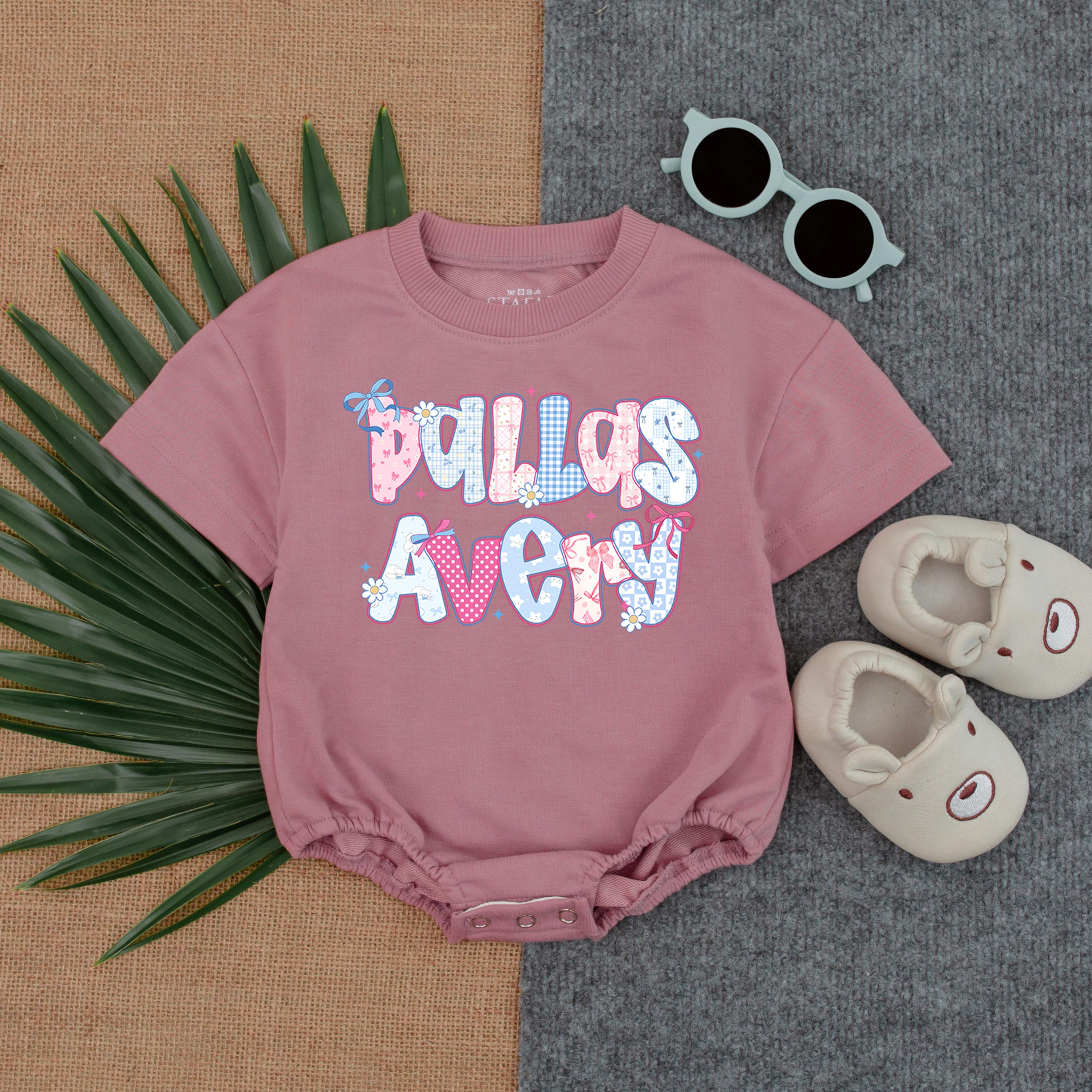 Personalized Dallas Avery Baby Romper Cute Pastel Patterns with Butterflies and Hearts Soft Cotton Outfit Gift for Girls Floral Design