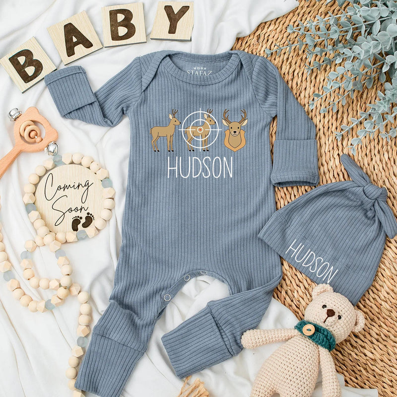 Personalized Deer Target Baby Bodysuit Cozy Hunting Theme Newborn Outfit Brown Beige Gift for Baby Shower or Baby Boy Clothes